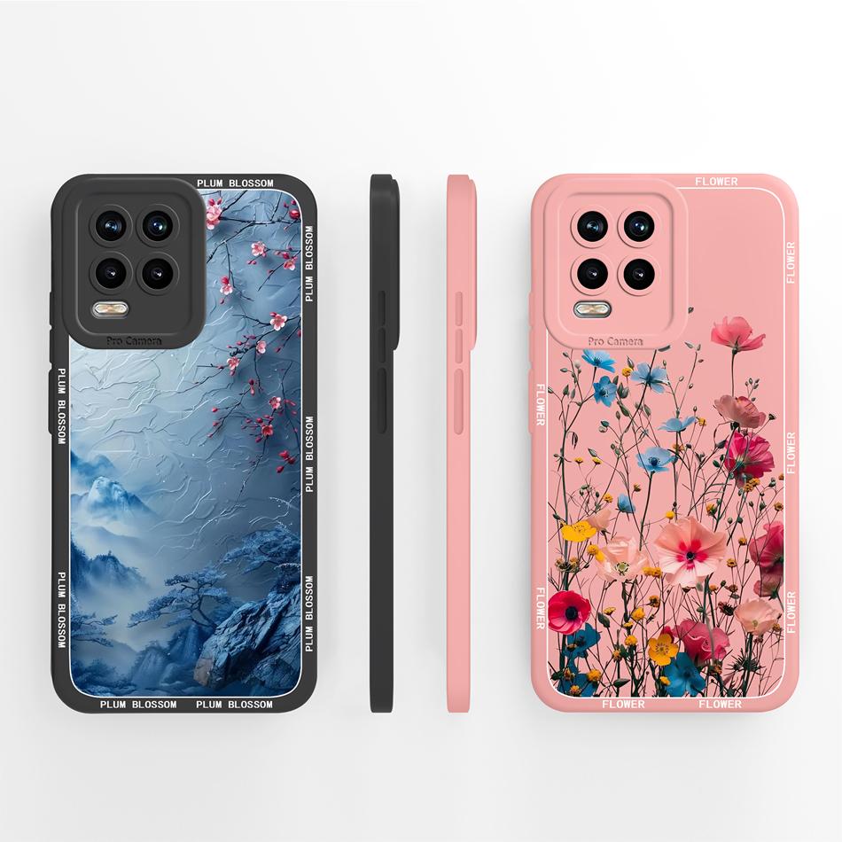 For Realme 8 Pro 8i 8S Phone Case Cute Flower Patterns Soft Liquid Silicone Full Coverage Cover For Realme 8Pro Anti Drop Shell