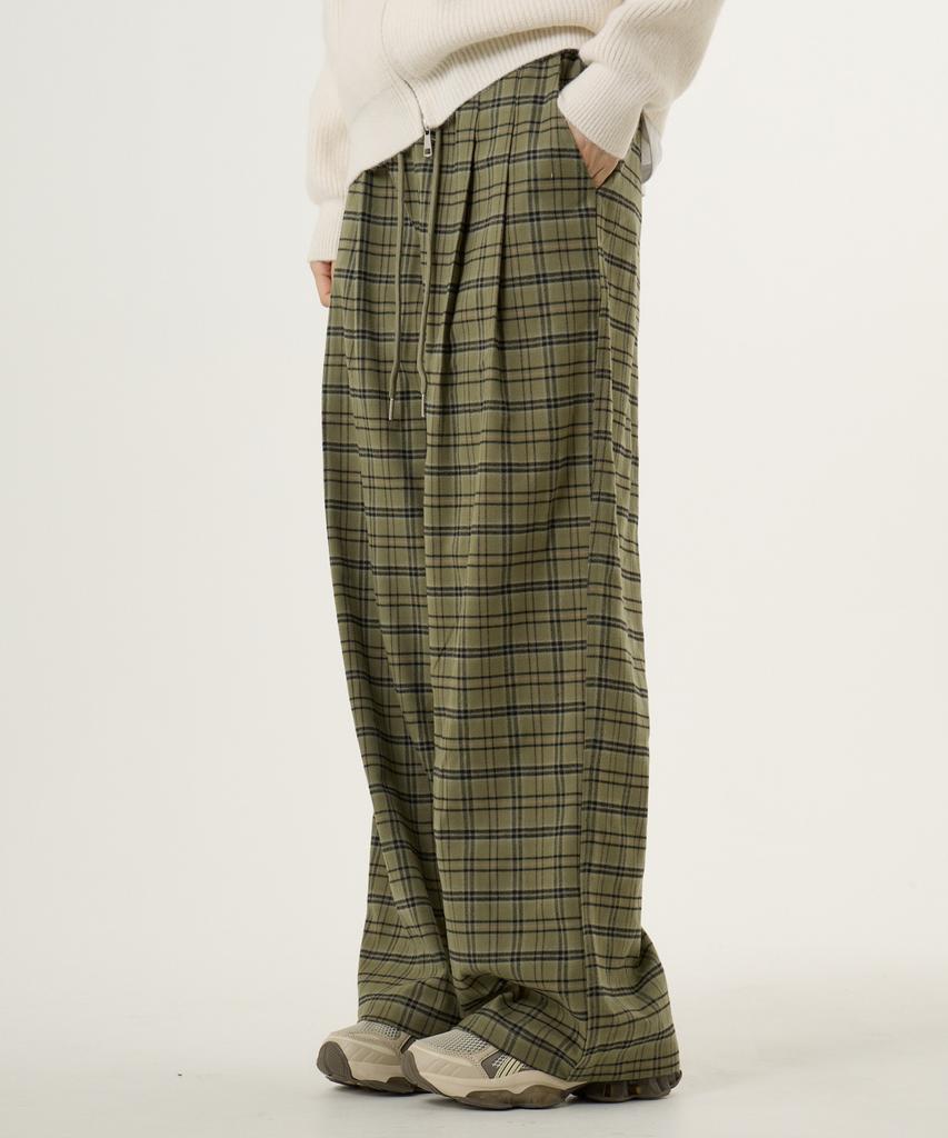 UNKNOWN PLANET Check Elastic Waist Pants Khaki