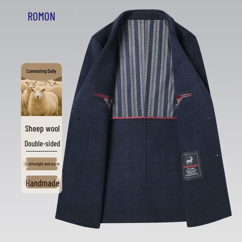 Luomeng Men's Merino Wool Double-Faced Mid-Length Business Coat