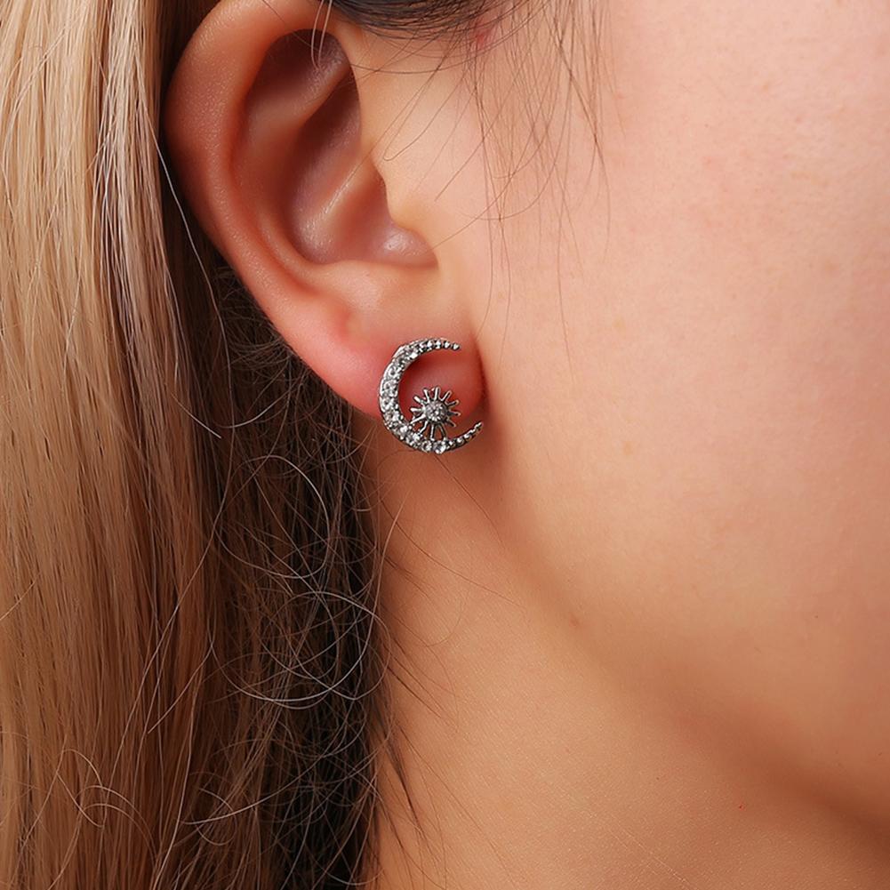 Women Chic Star Moon Asymmetry Ear Studs