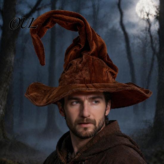 Vintage Style Sorcerer Hat for Festivals Witch Women, Large Ruched Velvet Wizard Pointy Cosplay Halloween Party, Costume, Stage Performance Accessory