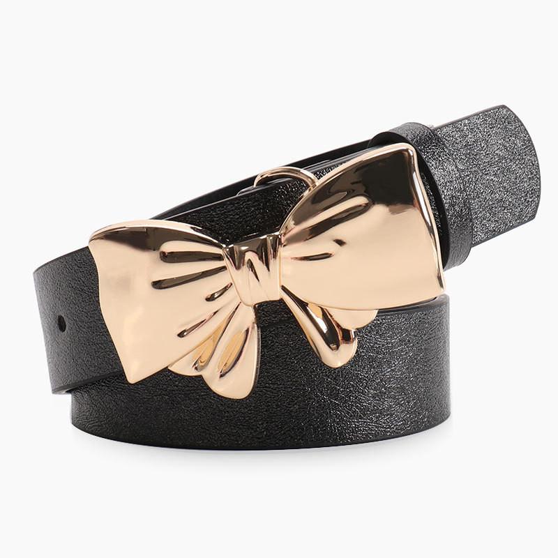 Metal Bow Knot Pu Leather Waist Belt Solid Color Waistband Women Gift Fashion