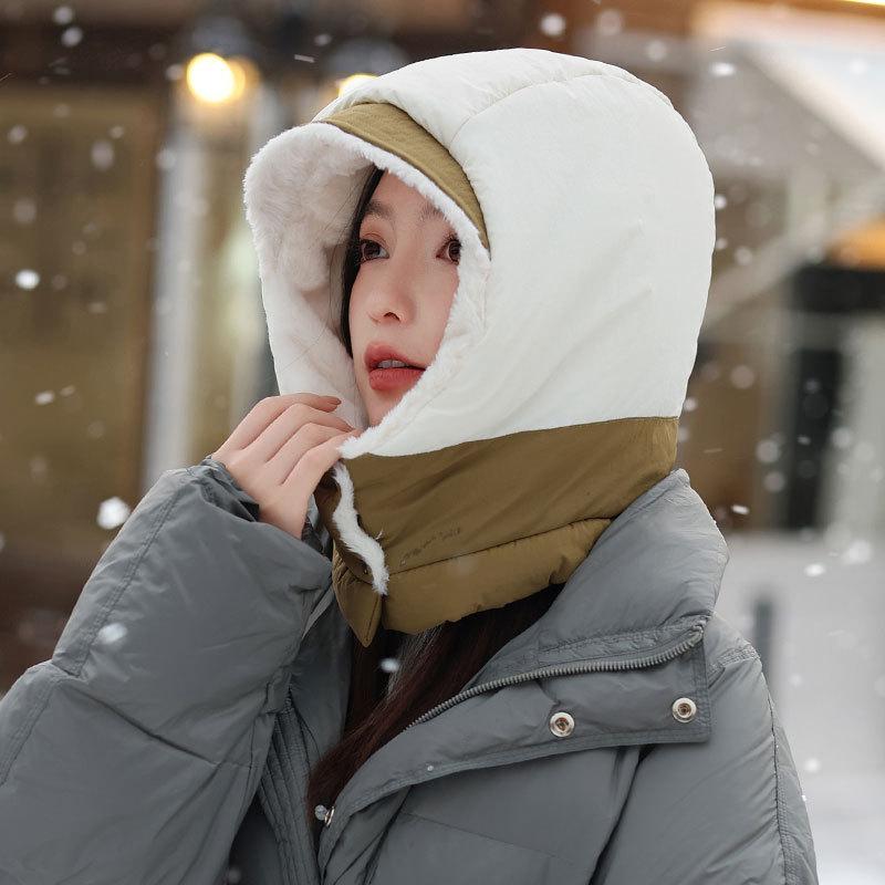 Fleece thickened warm child women's fashion color matching scarf one-piece hat autumn and winter skiing tram hat