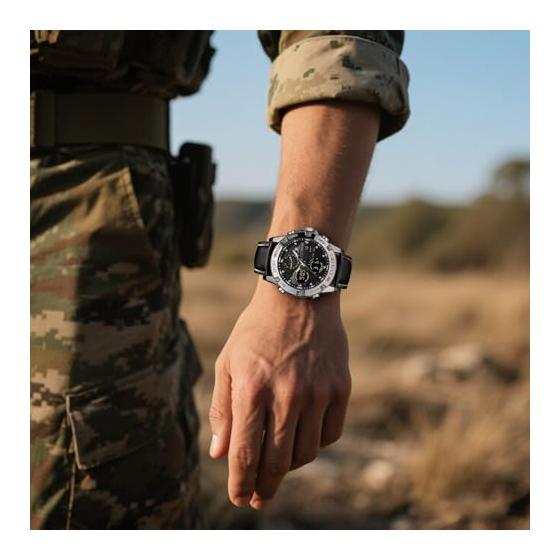 Watch for Men Analog Digital Quartz Watch 5 ATM Water Resistant Luminous Genuine Leather Strap Multifunctional Date Stopwatch Alarm Dual Time