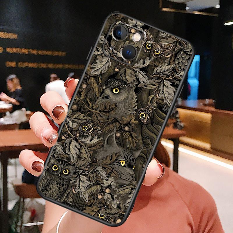Camouflage Owl Phone Case For iPhone 16 Pro Max 14 13 12 11 15 Pro Max Plus 12 13 Mini XR 16e Funda Cover