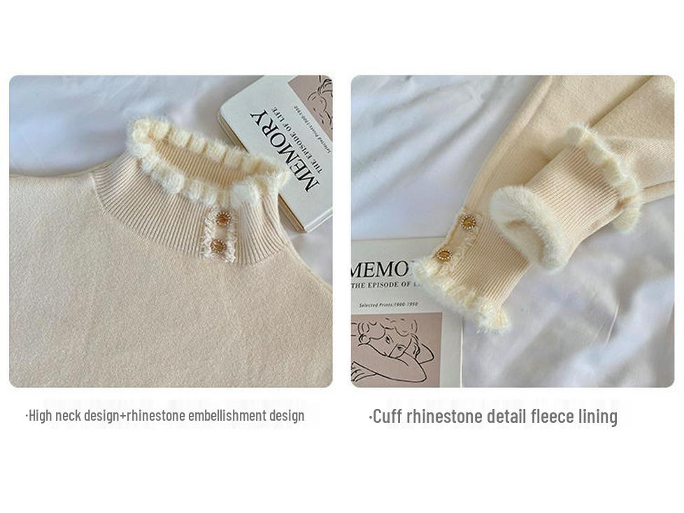 Women's Fleece-Lined Sweater: Thick, Fashionable, Warm Base Layer with Half-High Collar for Autumn/Winter.