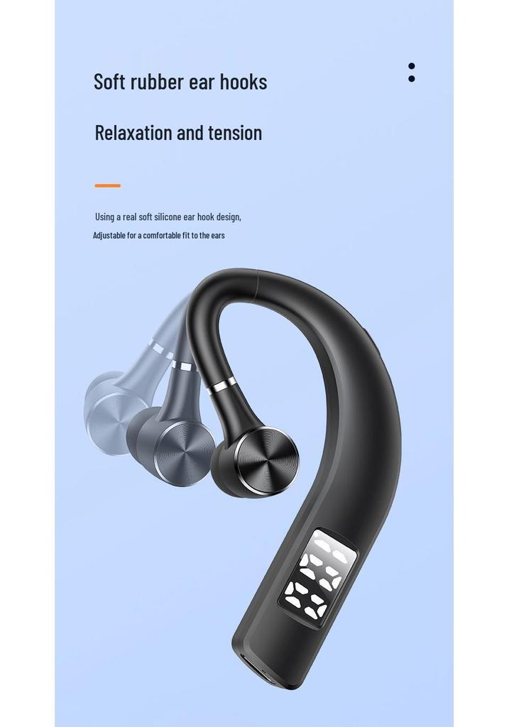 F19 Wireless Bluetooth Ear-Hook Sport Earphone with Noise Cancellation & Digital Display, Single Ear, 5.2