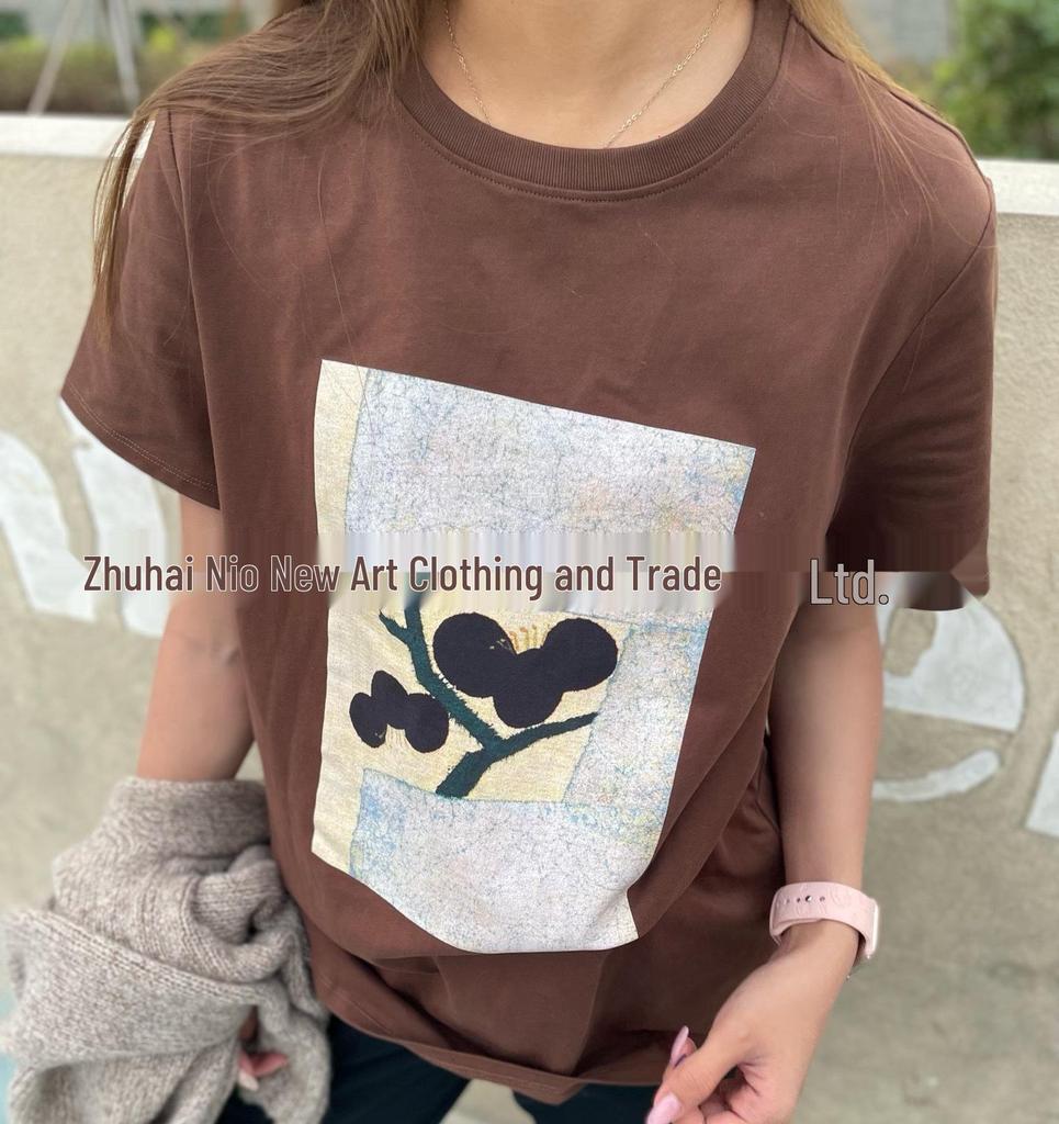 Women's 2026 Spring Cotton Terry Cloth Printed Short Sleeve T-shirt - A Touch of Blue