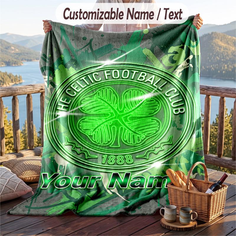 Flannel Blanket Celtic FC Print Custom Name Text Soft Throw for Sofa Bed