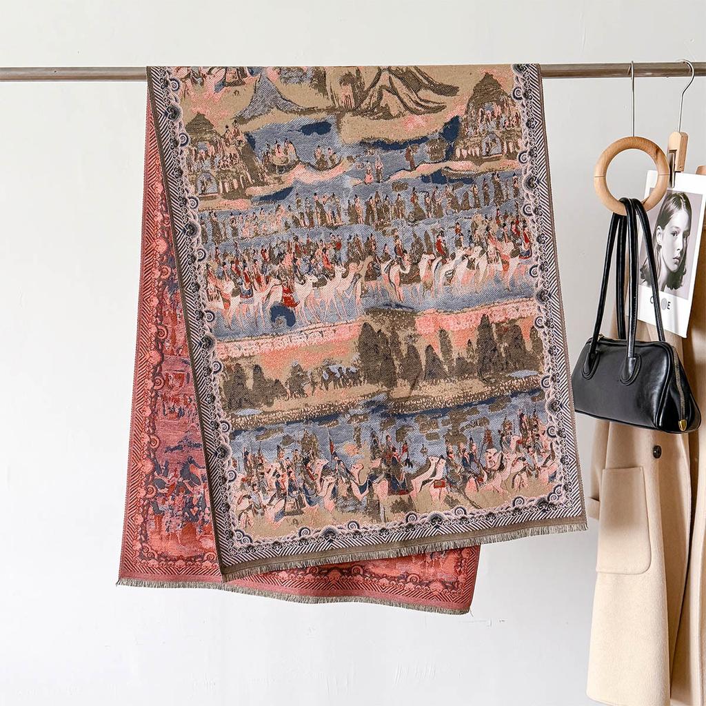 Classic Painting Thickened Scarf Women Autumn Winter Warm Neckscarf Shawl Fashion Tassels Pashmina Lady Wrap Windproof Scarves