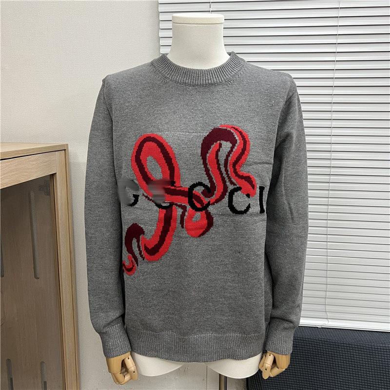 Höst/Vinter Unisex Lös Jacquardtröja med Broderat Bokstavslogotyp och Rund Hals