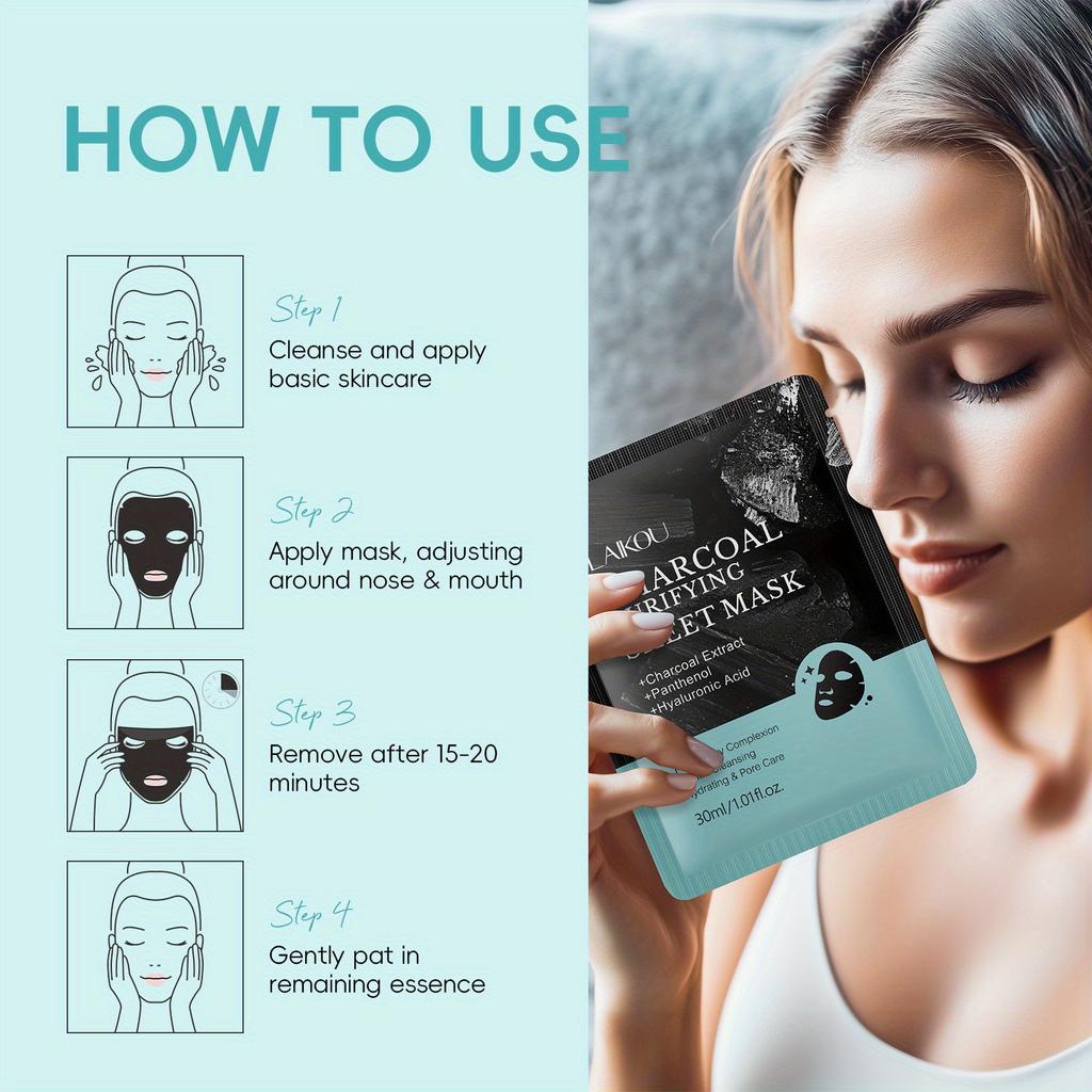 Bamboo Charcoal Mask with Hyaluronic Acid Deep Cleansing Long Lasting Moisturizing for Gentle Skin Care