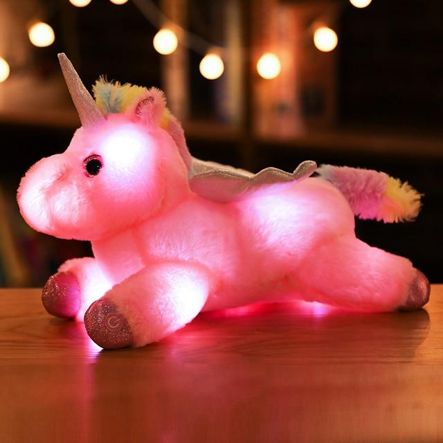 1pc 38cm Kawaii Lightning Unicorn Plush Toys Soft Stuffed Animal Colored Lights Unicorn Pillow Luminous Doll Children Girls Gift