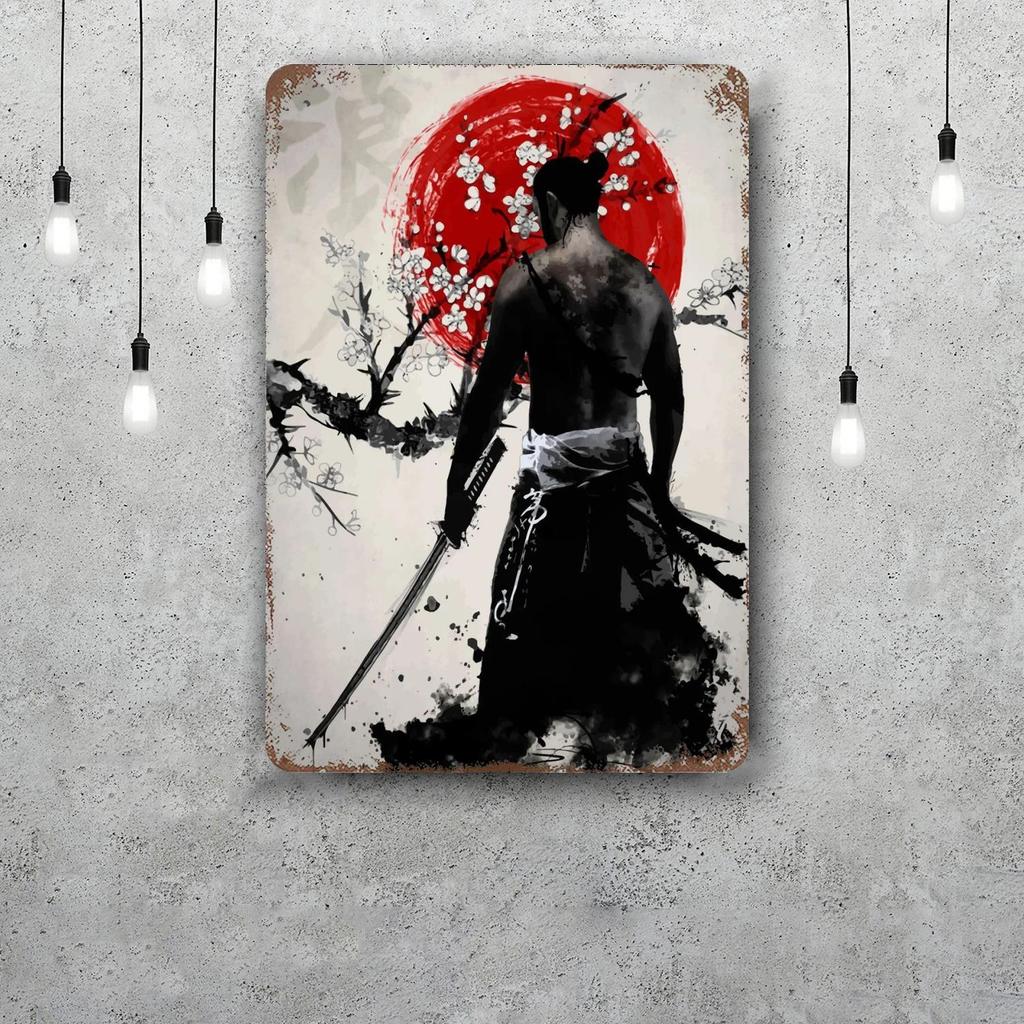 Samurai Warrior Vintage Metal Tin Signs Posters Decor Retro Metal Plaque Wall Art Decor for Garage Bar