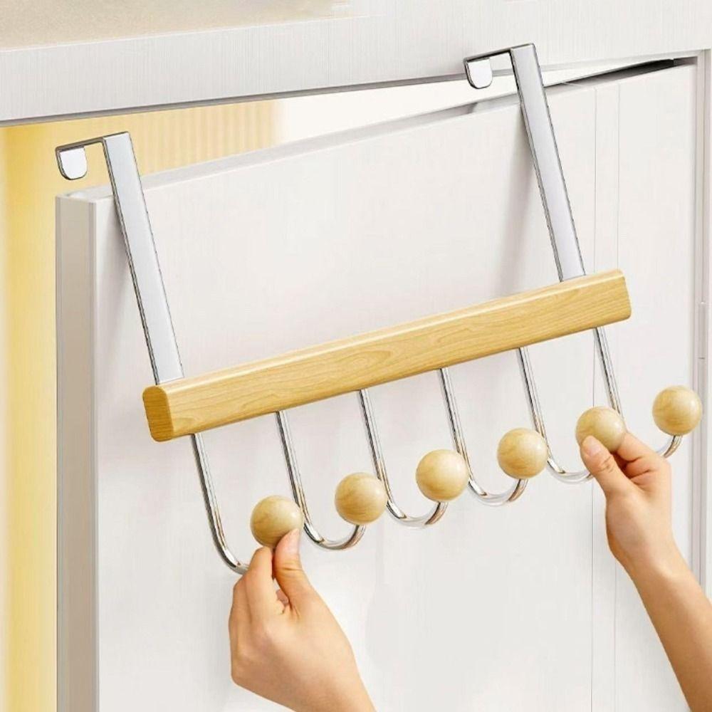6 Hooks Over The Door Hooks Punch Free Folding Hanging Storage Rack Space Saving Large Capacity Clothes Coat Hooks