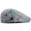 Ethnic Style Flower Print Beret Hat Thin Breathable Artistic Hat Washed Denim Adjustable Peaked Cap Women Men