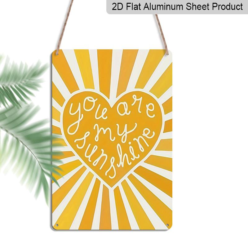 2D Flat You Are My Sunshine Yellow Heart Sunburst Vintage Metal Sign - 8.0x12.0inch Aluminum Wall Art, Boho Inspirational Home Bedroom Decor