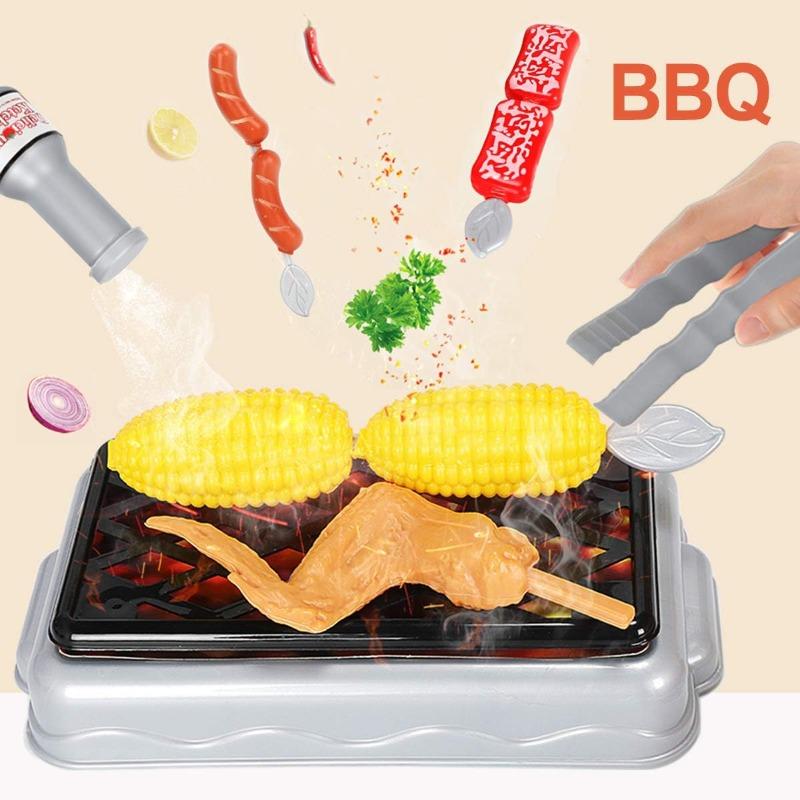 Kids Kitchen Toy Set Toddler Pretend BBQ Camping Cooking Playset Pot Pans Utensils Cookware Play Food Birthday Gift for Girl Boy