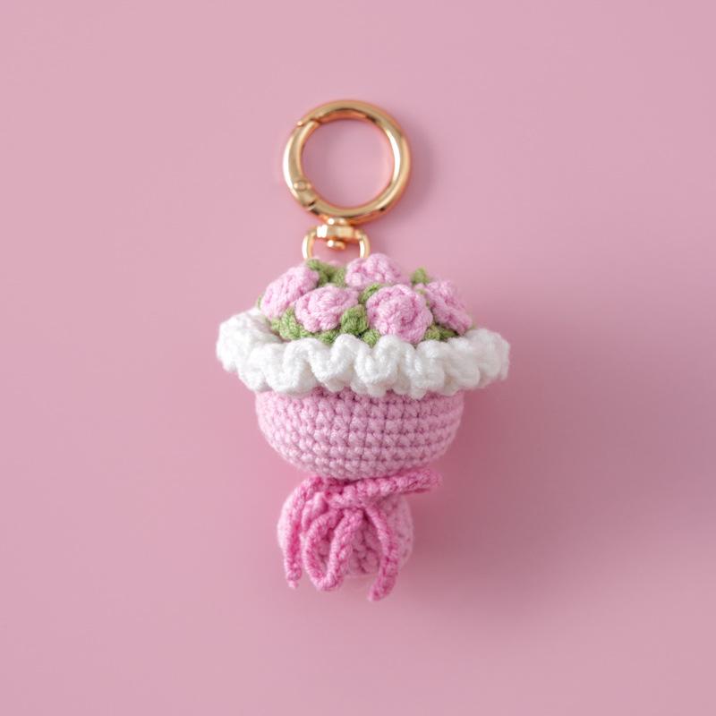 Stuffed Plants Sunflowers Roses Handmade Crochet Flowers Keychains Small Pendant Backpack Hangings Christmas Birthday Gifts