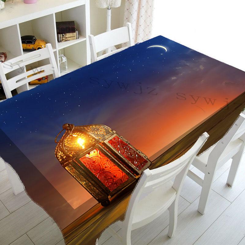 Muslim Mosque Ramadan Tablecloth Kitchen Rectangle Tablecloth Crescent Lantern Waterproof Accessory Festival Party Tablecloth
