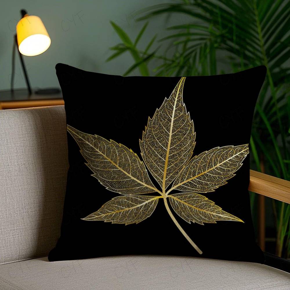 Kissenbezug mit goldenem Blatt- und Zweigmuster Milbendichter Kissenbezug Unsichtbarer Reißverschluss Seidiger Kurzplüsch Sofakissenbezug