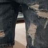 Sommer Ripped Holes Denim Shorts Mittelhohe Taschen Reißverschluss Knopfleiste Gerades Bein Knielange Herren Kurze Jeans Streetwear