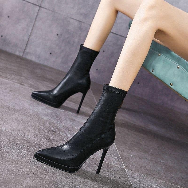 2024 Fashion Pointed Short Boots Leather Stiletto Boots Suede Solid Color Sleeve Boots Women's Single Boots Autumn and Winter