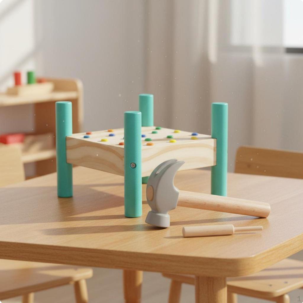 Young Child Pounding Bench Early Development Wooden Peg Toy Educational for Children, Kids