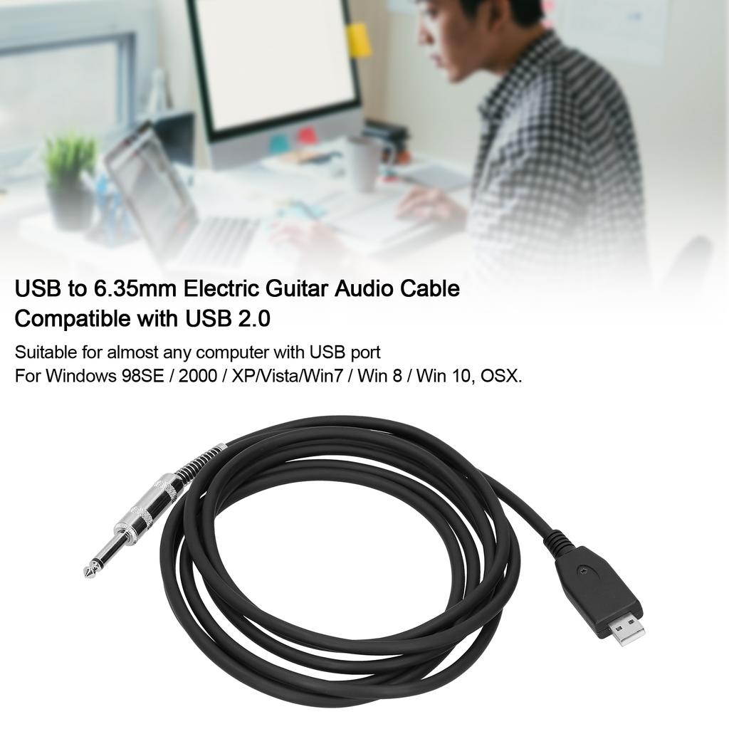 USB to 6.35mm Electric Guitar Cable Plug Play Adapter Connector Cable Cord