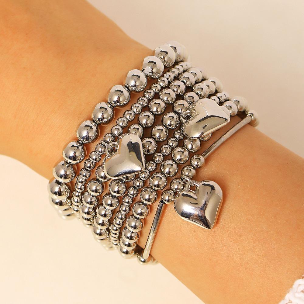 Minimalist Multi-Strand Metal Ball Square Bead Elastic Bracelets for Women Gold Silver Tone Stackable Statement Wrist Jewelry