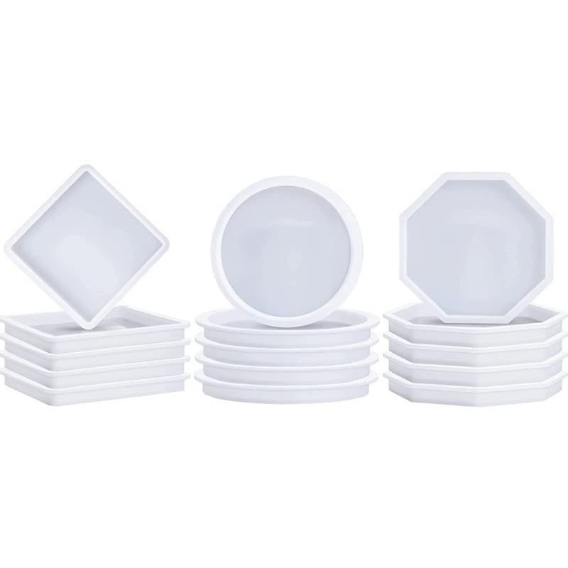 

WTEMPO Набор форм для эпоксидной смолы для подстаканников Силиконовые формы с дизайном круглой, квадратной и восьмиугольной формы, Формы для держателей подстаканников для DIY, Формы для ковриков под чашки для DIY 15pcs белый