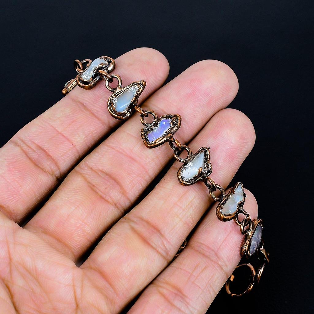 Rainbow Moonstone Bracelet Gemstone Jewelry, Copper Electroformed Bracelet, Adjustable Handmade Beautiful Jewelry Bracelet