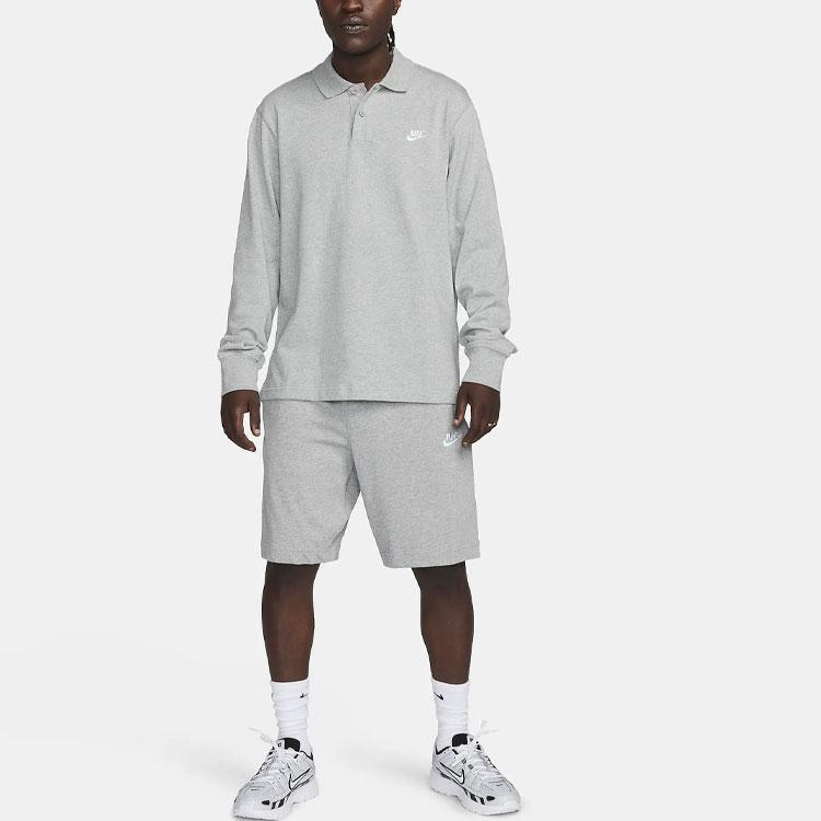 Nike Club Logo Embroidered Casual Long Sleeve Polo Shirt Men Tops Dark-Gray FQ3417-063