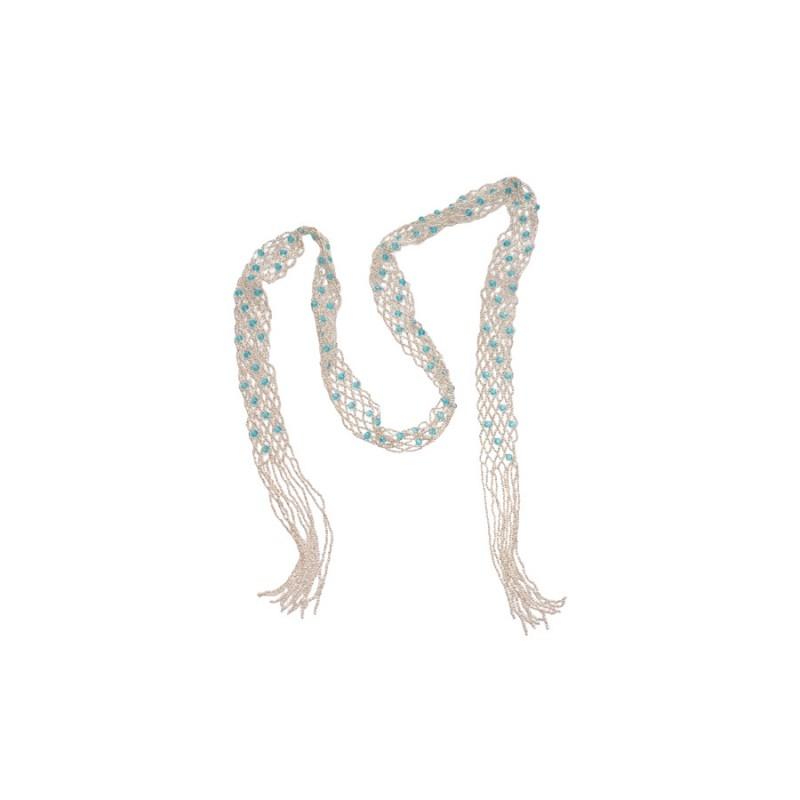 Elegant Crystal Beaded Tassel Pendant Necklace Women Gold Blue Boho Chic Long Chain Statement Jewelry