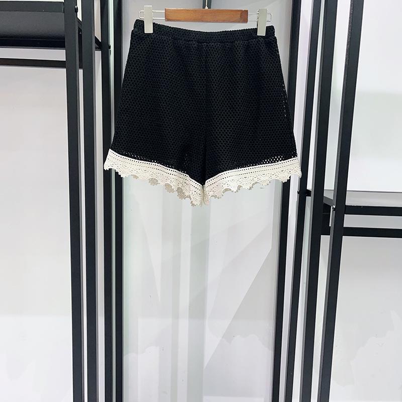 French Niche 2026 Spring/Summer Mesh Color Block Tie-Up Top & Shorts Set Medium шорт