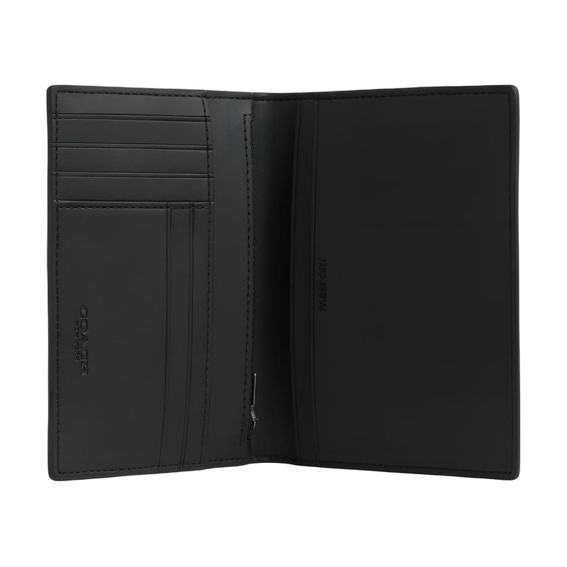 COACH card holder Passport Case 10 branded presbyopia printed bi-fold design, artificial leather, passport holder Gun gray and chalk white and black