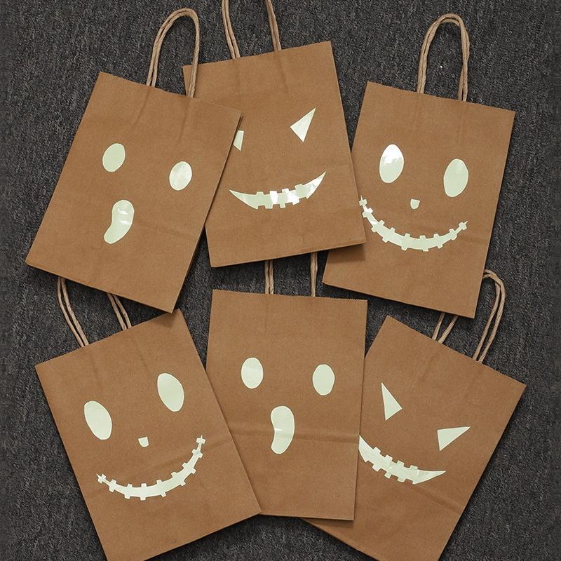 Halloween Kraftpapier Tasche Fluoreszierende Teufel Geist Tragetasche Geisterfest Party Geschenkverpackungstasche Frohen Halloween Tag Süßigkeiten Tasche