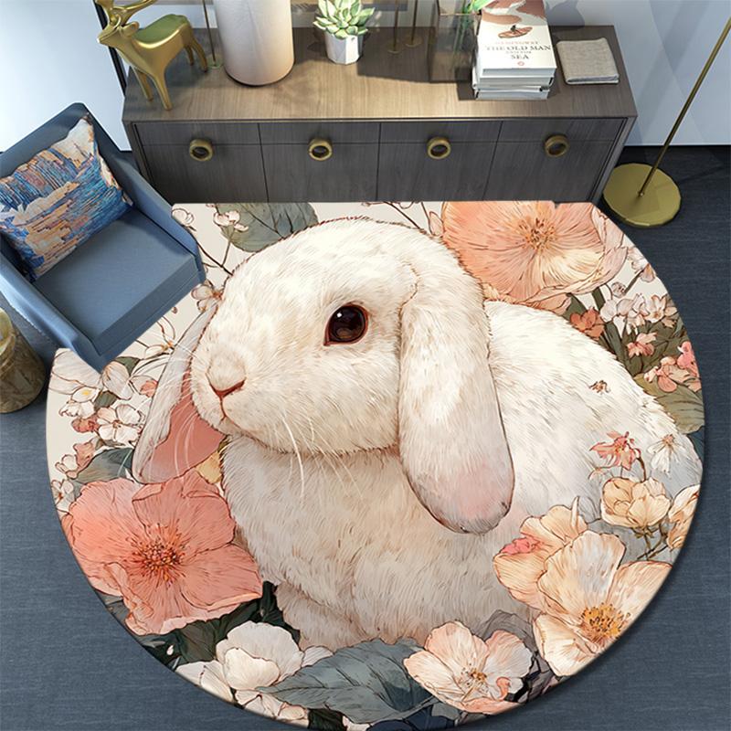 Bunny Round Area Rug,Carpet Rug for Living Room Bedroom Sofa Playroom Decor,Non-slip Floor Mat