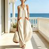 Women Boho Sleeveless Maxi Dress, V Neck Flowy Long Tank Dress, Summer Casual A-line Loose Dress with Pockets