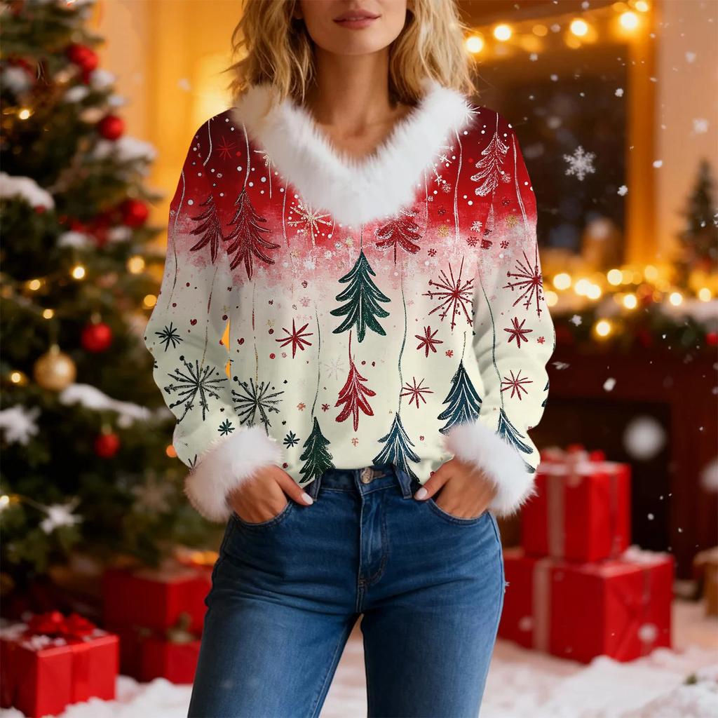 Women's Fashion Sweater Casual Long Sleeve Knit Pullover Printed Top