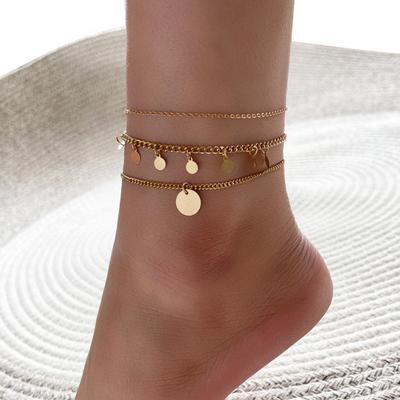 3Pcs/Set Geometric Ankle Bracelet Elegant Stackable Round Piece Women Anklet