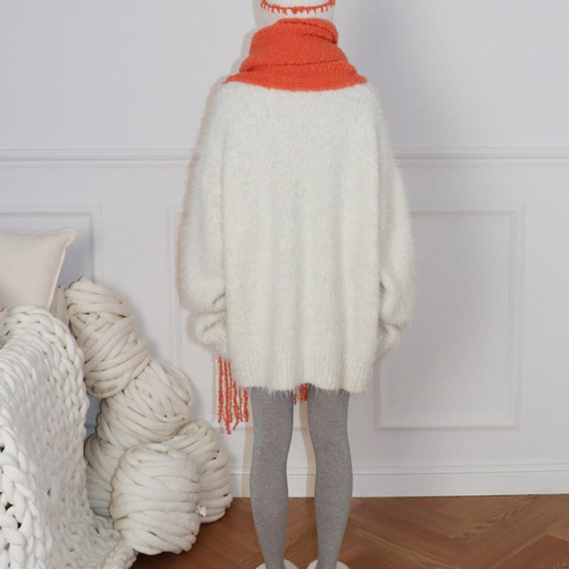 MEENDERI ALPACA KNIT LONG MUFFLER - ORANGE