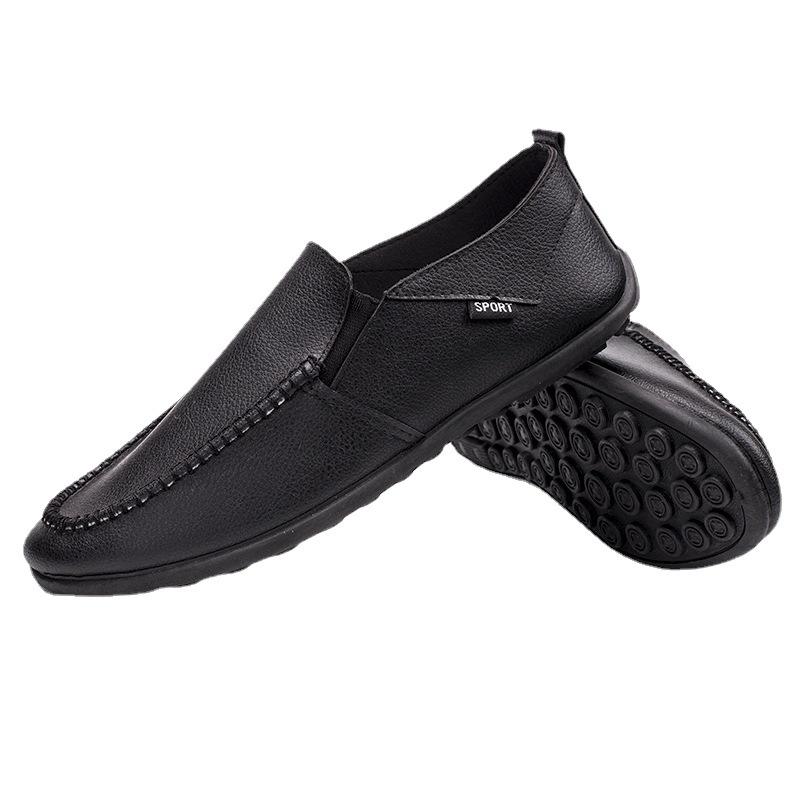 Nuevos zapatos Doudou, versión coreana, zapatos de cuero informales a la moda para hombres, zapatos Doudou perezosos sin cordones de suela suave para hombres