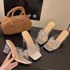 High heels women's summer 2025 new French rhinestone bow crystal heel sandals square head thick heel slippers women