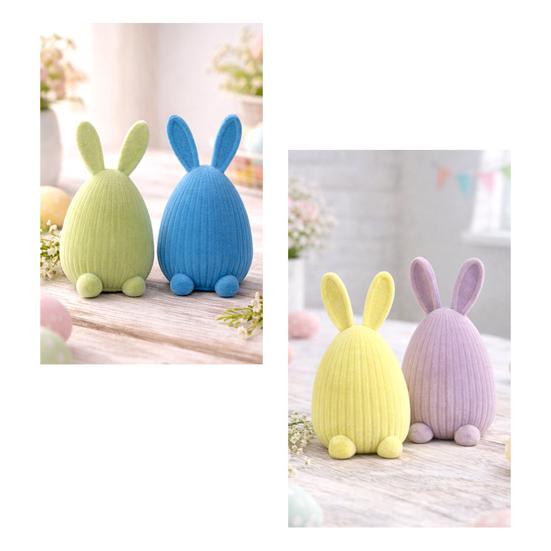 Resin Flocked Easter Bunny Egg Figurine Spring Party Tiered Tray Centerpiece for Tabletop Entryway Home Decor