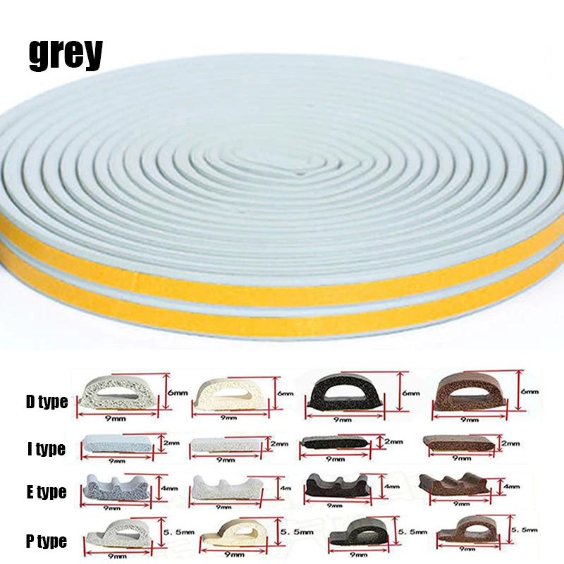 

5m/10m Weather Stripping Door Seal Strip Type D Self-adhesive Draft Stopper Tape Window Insulation Noise Rubber Sealing Strip I (9mmx2mm)&5M (16.4ft) серый