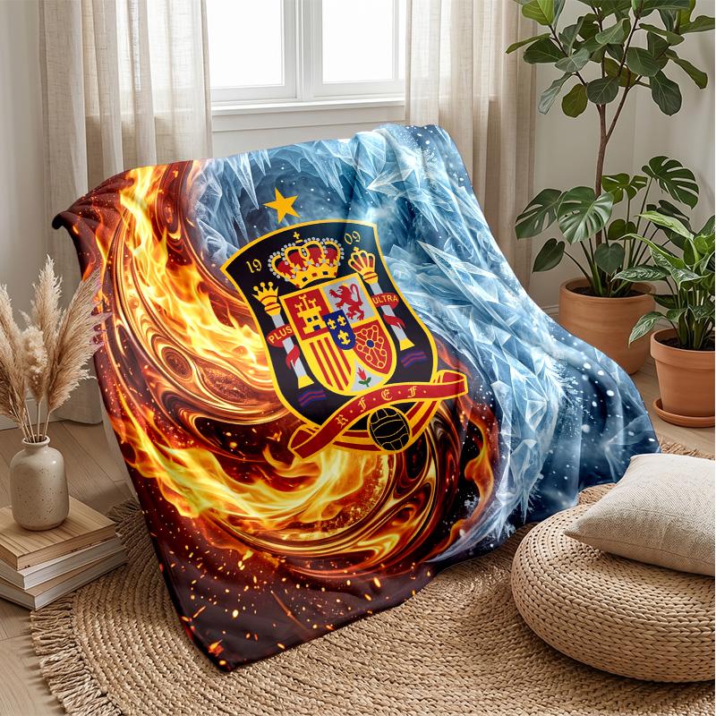 Spanien Fußball Bedruckte Flanelldecke Hautfreundlich Warm Dekorativer Überwurf für Innen Couch Bett Tägliche Nutzung