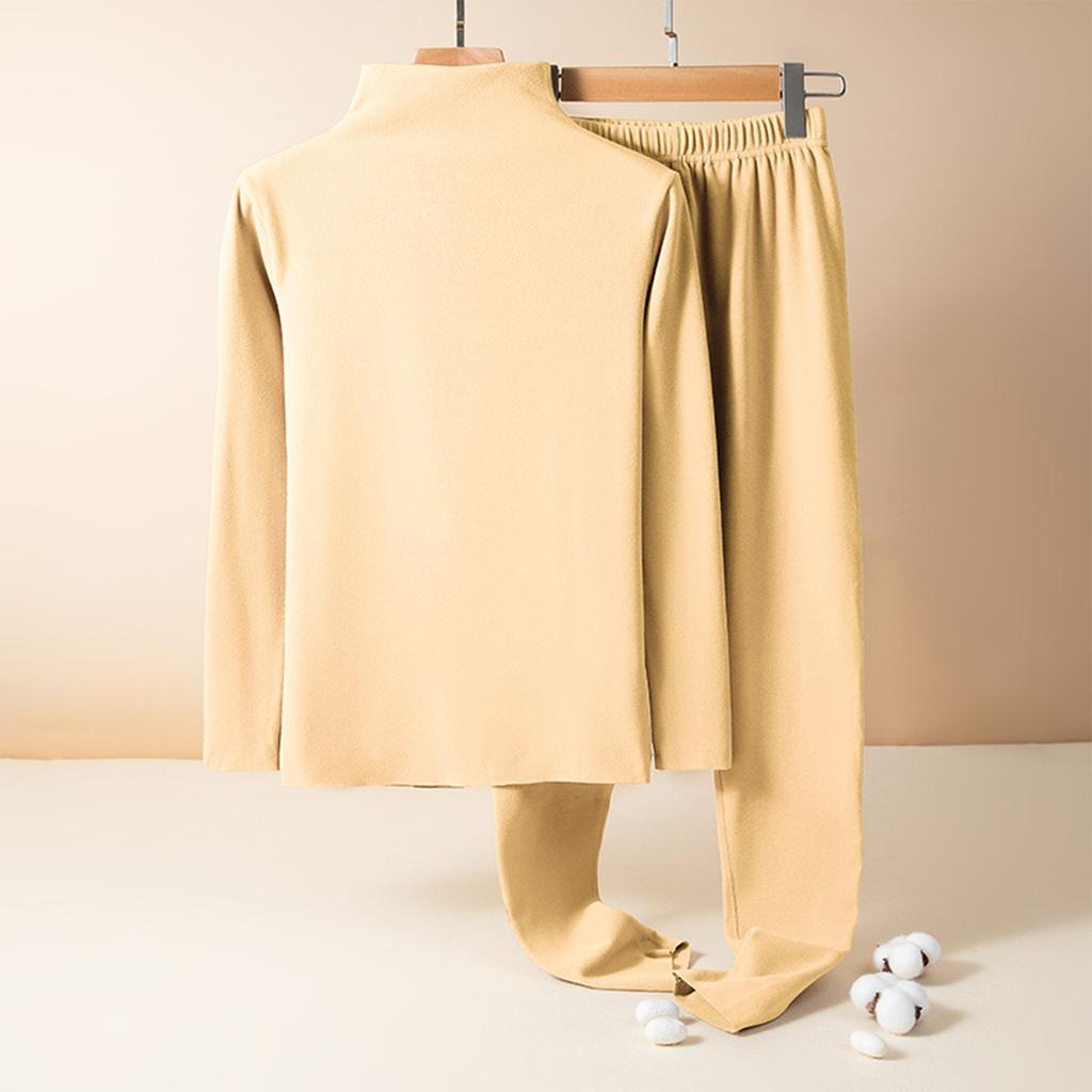 Ladies' Casual And Comfortable Long Sleeved Solid Color With Thick Velvet Sleepwear And Warm Pants Plus Size Set