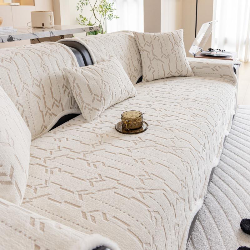 Chenille Sofa Cover for All Seasons Comfortable Straight Row Sofa Seat Cushion Anti Slip and Wrinkle Resistant Cover Cloth Towel