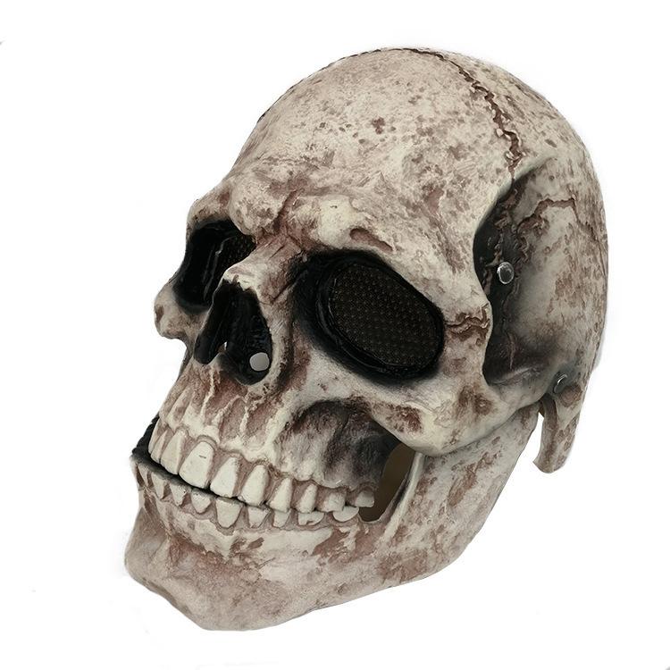 Realistic Full-Head Moving Jaw Latex Skull Mask Reusable Horror Skeleton Costume for Halloween Party Haunted Funny Party Mask